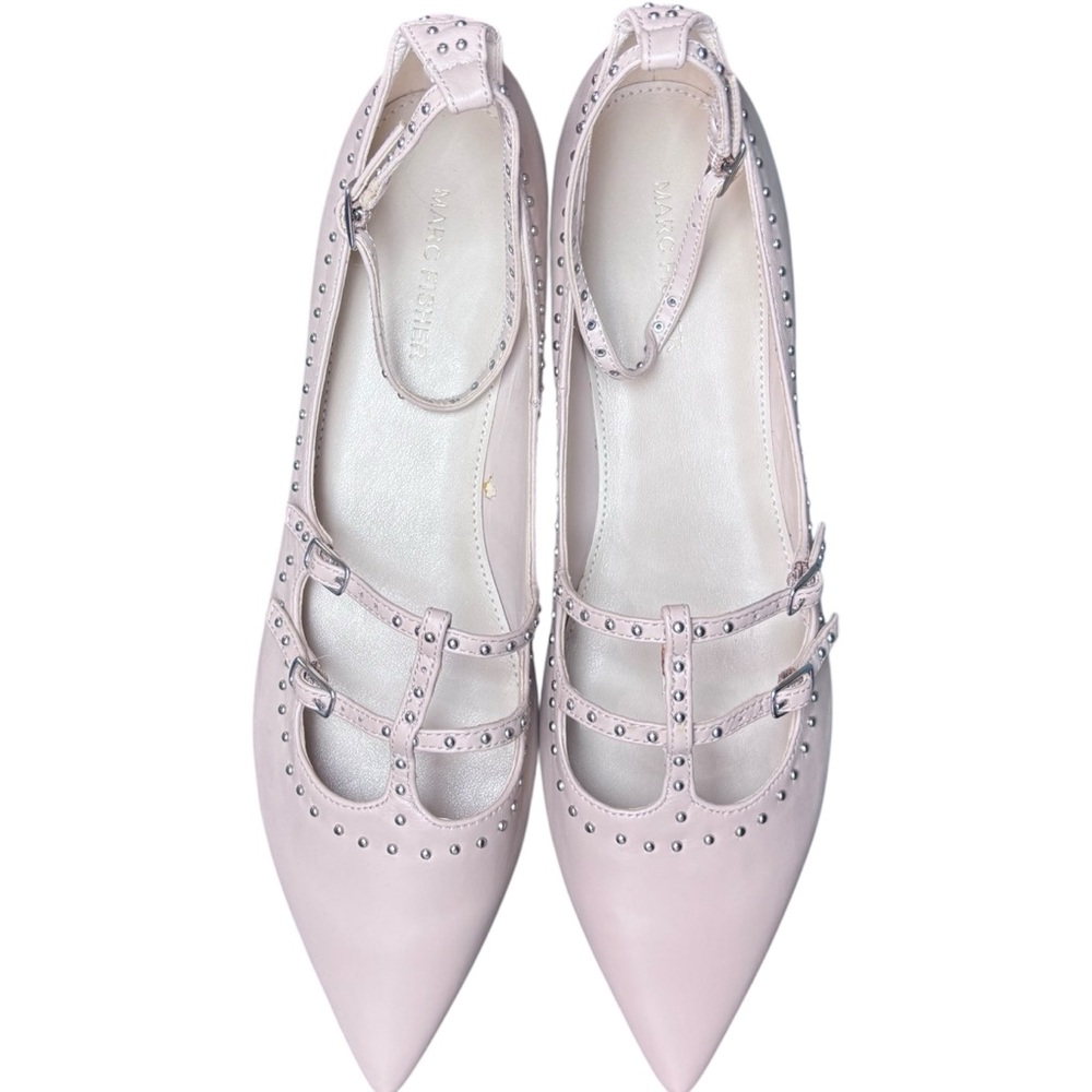 Marc Fisher Zala Studded Multi-Strap Pointed Toe Flats – Cream / Beige 10